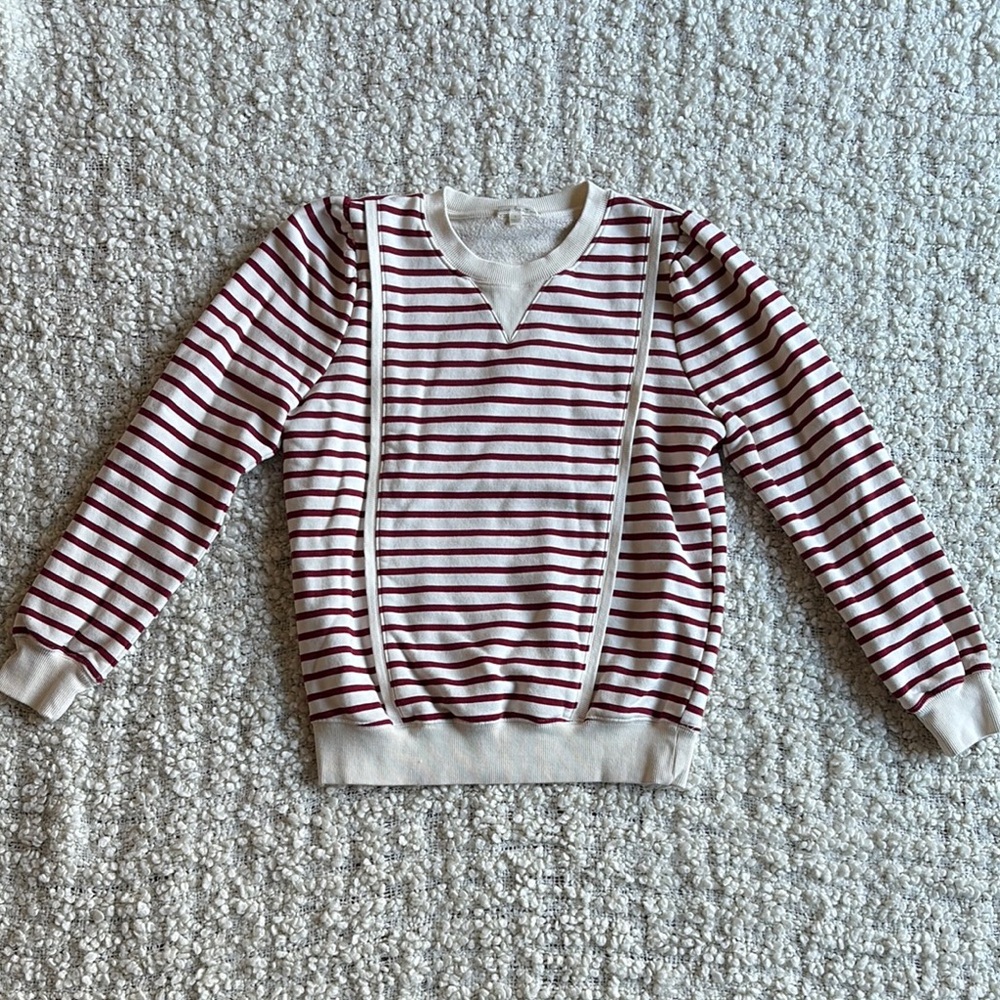 Nine Britton Striped Red/White Puff Sleeve Sweatshirt